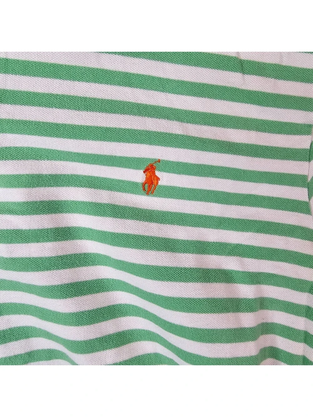 Polo Ralph Lauren Mens XL Green White Striped Polo Shirt Orange Pony